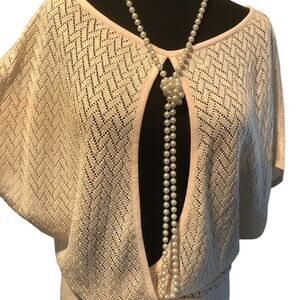 Cache Pink Knit Peek A Boo Faux Wrap Top New Metallic Kissed Plunging V NWT $118